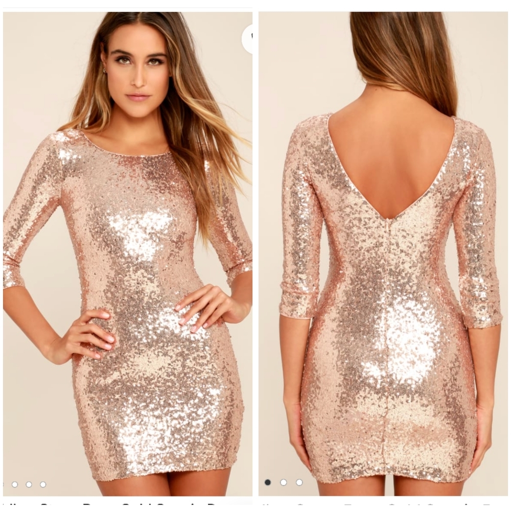 Lulu's | NWT World's a Stage Rose Gold Sequin Dress - Size Medium